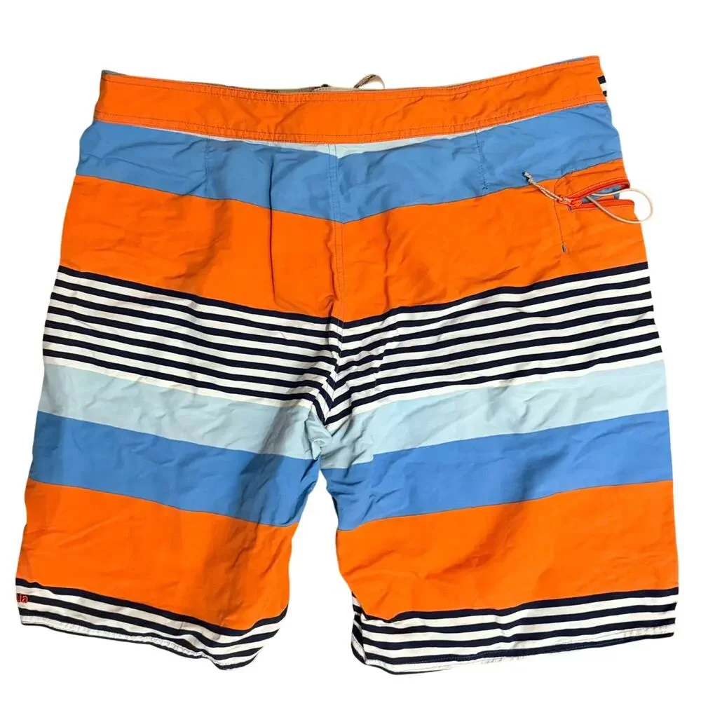 PATAGONIA Wavefarer Board Shorts Men 36 Orange Blue Striped Swim Trunks EUC